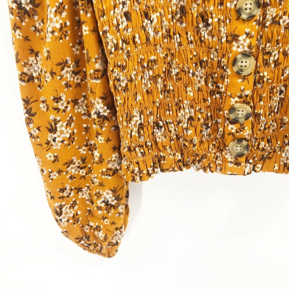 American Eagle Floral Crop Top Smocked Buttons S - Picture 2 of 5
